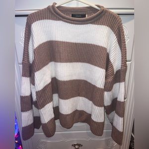 White and Tan Striped Sweater